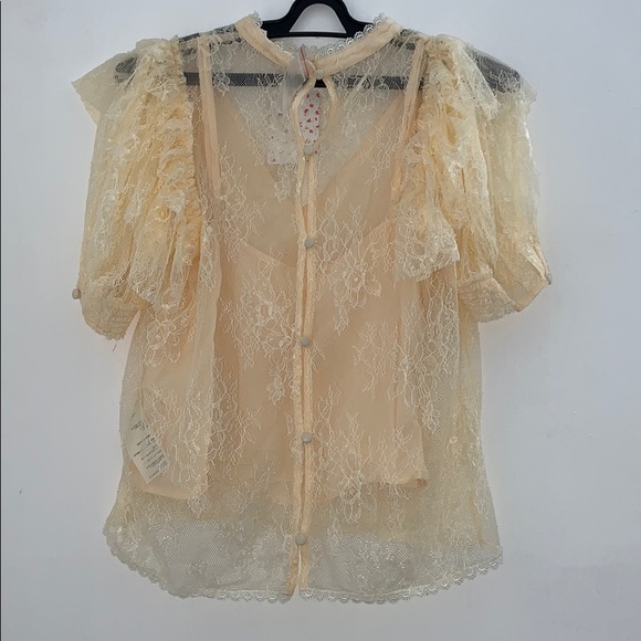 NWT Free People Ruffle short sleeve lace top - Picture 6 of 12